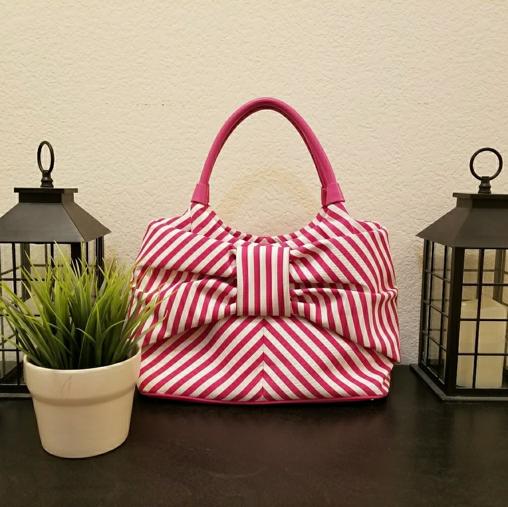 Kate Spade Pink & White Striped Bow Purse
